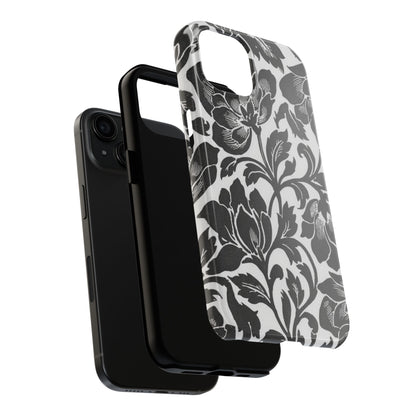 Tough Phone Case — Black & White Vintage Floral Protective Cover