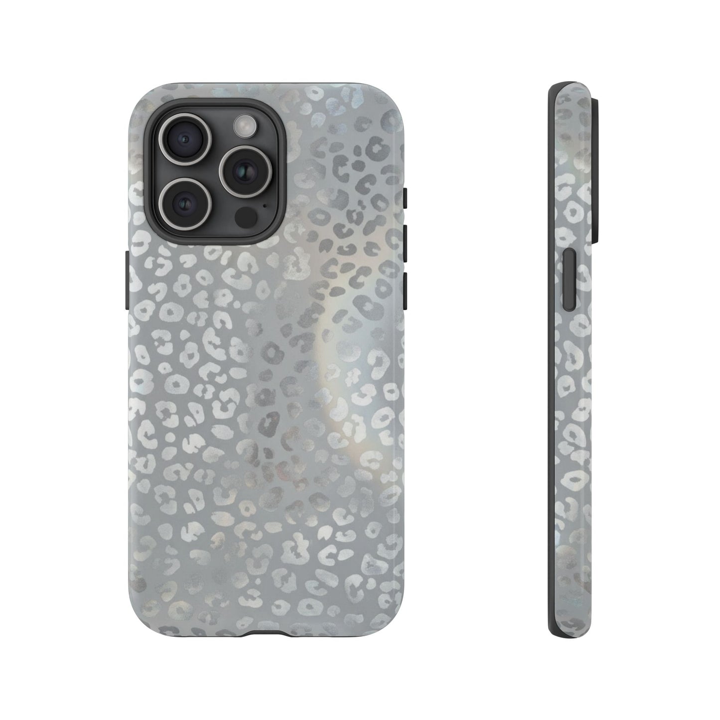 Grey Leopard Print Tough Phone Case — Durable Protective iPhone Cover