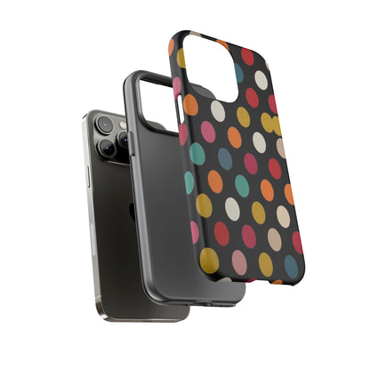 Polka Dot Tough Phone Case – Colorful Retro Dots on Black