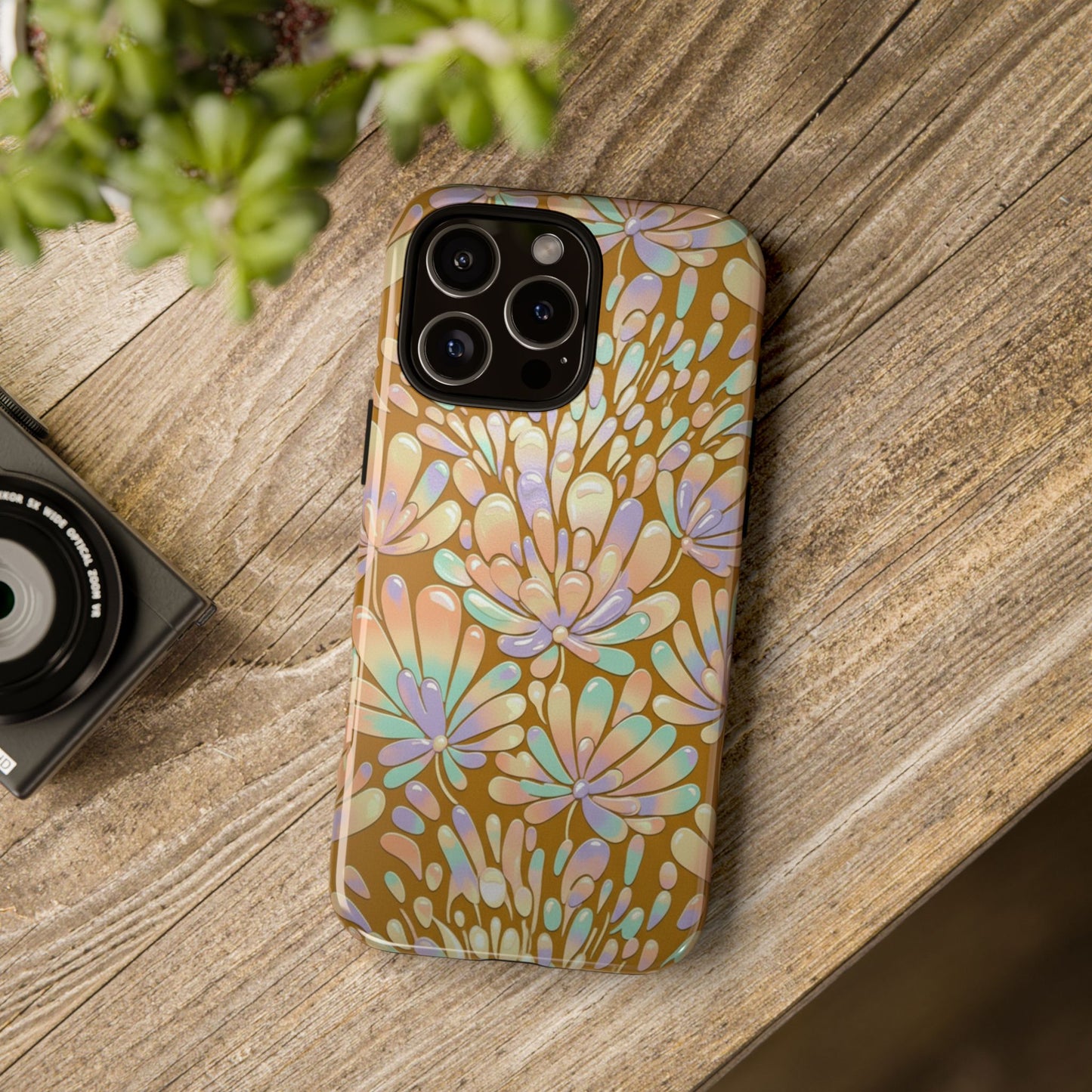 Floral Burst Tough Phone Case – Gold Pastel Botanical Protection