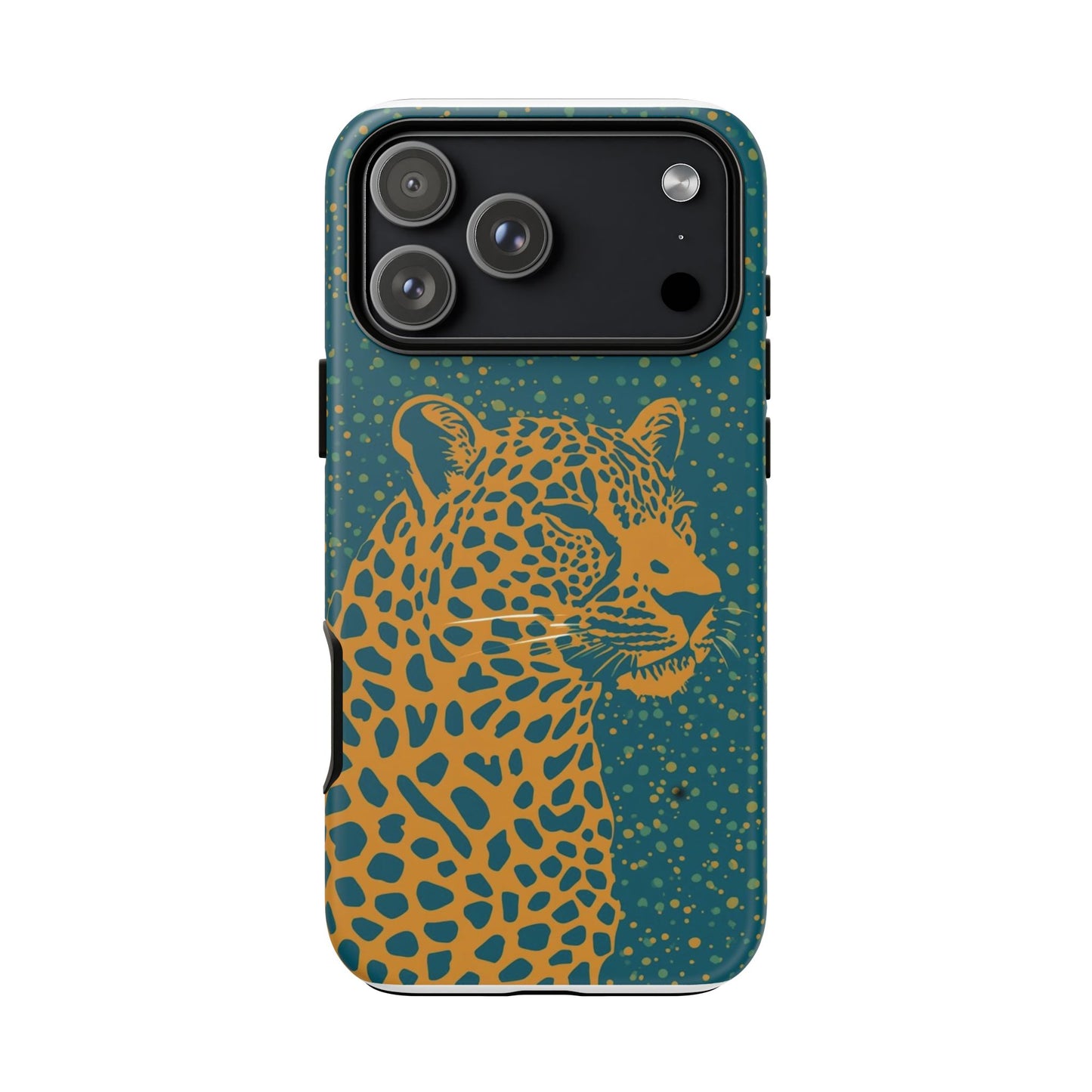 Leopard Spotlight Phone Case — Teal Gold Animal Print Protective Cover