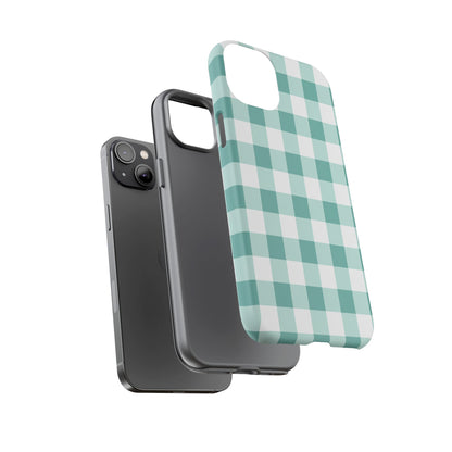 Mint Green Buffalo Check Tough Phone Case — Durable Plaid Protective Cover
