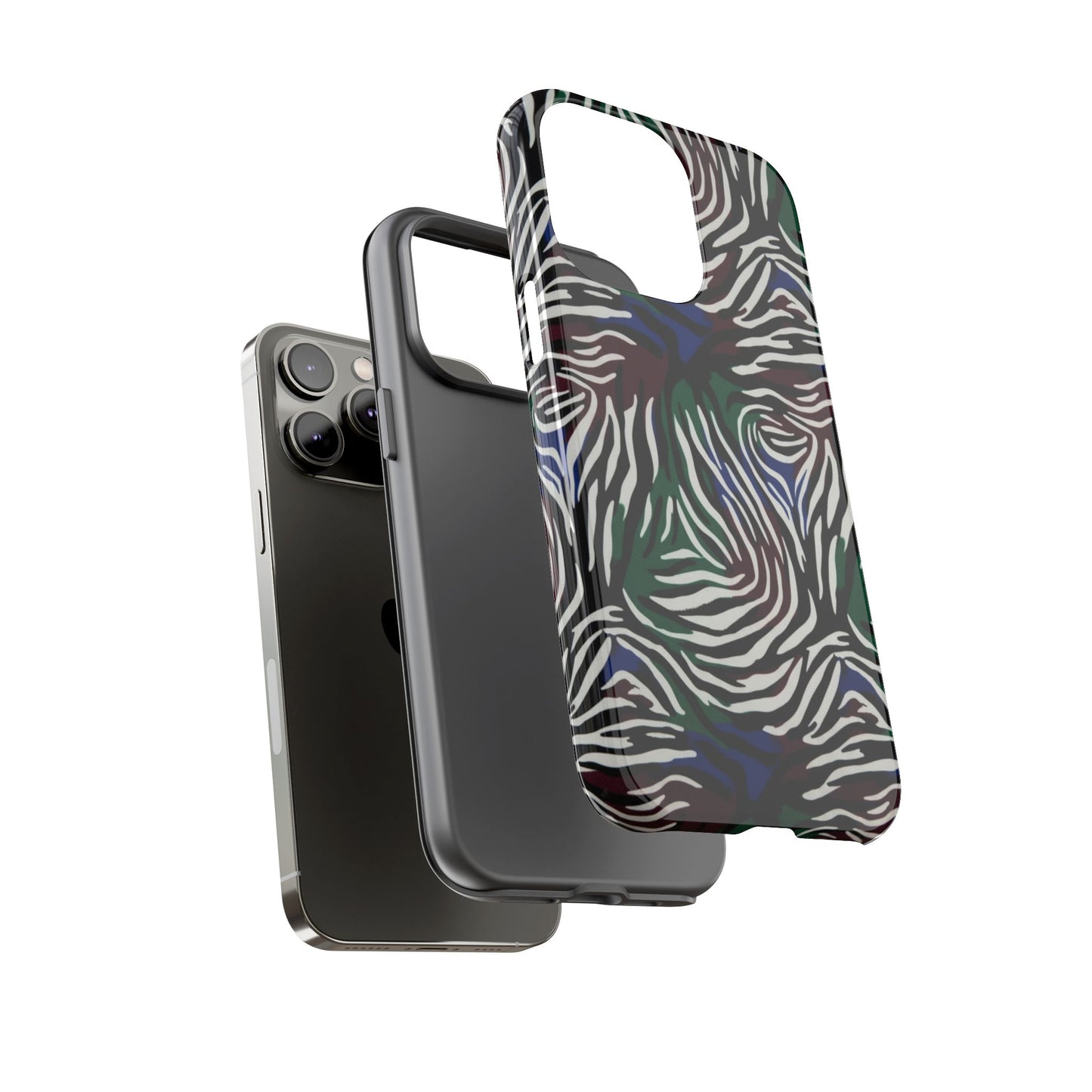 Zebra Camo Tough Phone Case – Green & Blue Animal Print Protective Cover