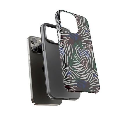 Zebra Camo Tough Phone Case – Green & Blue Animal Print Protective Cover