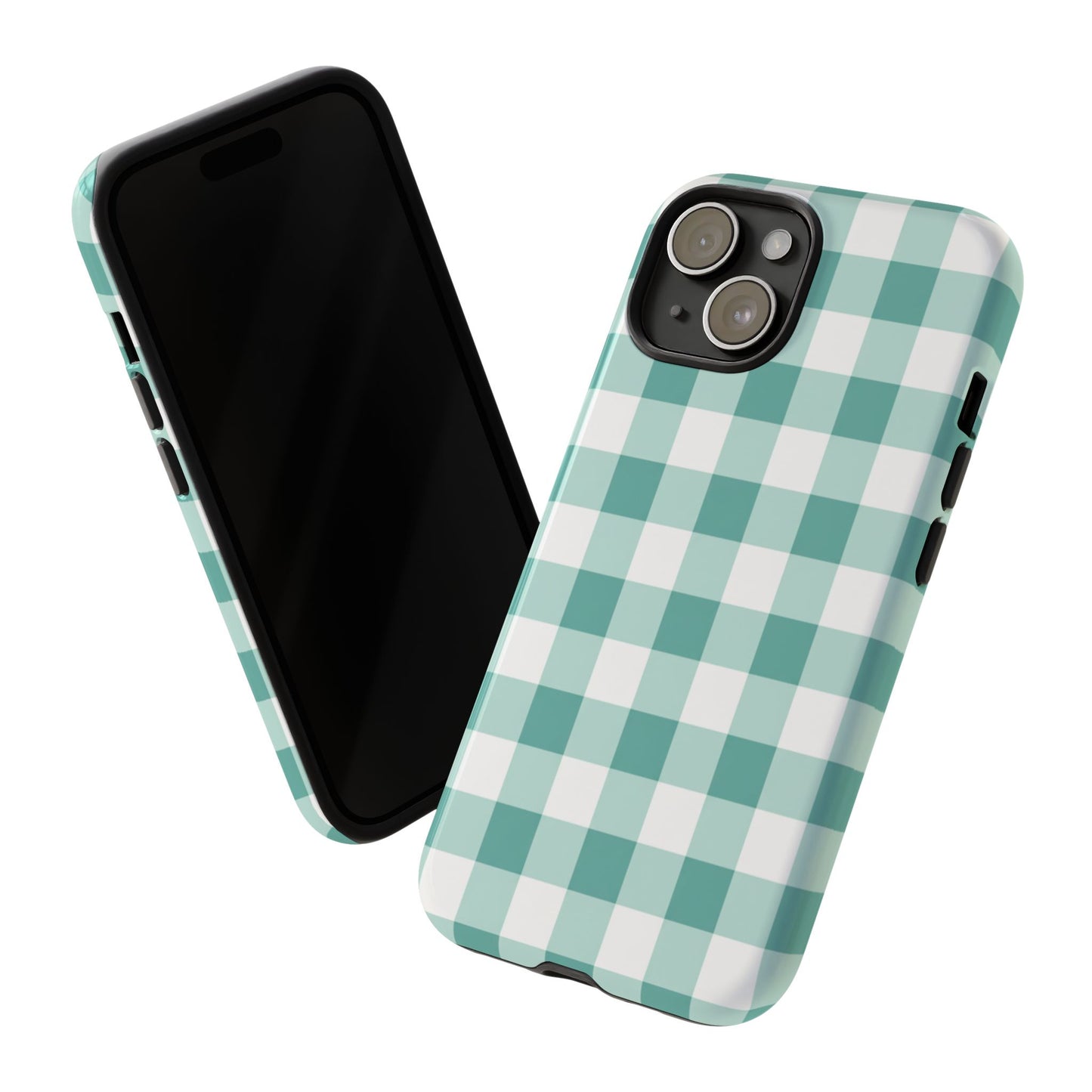 Mint Green Buffalo Check Tough Phone Case — Durable Plaid Protective Cover