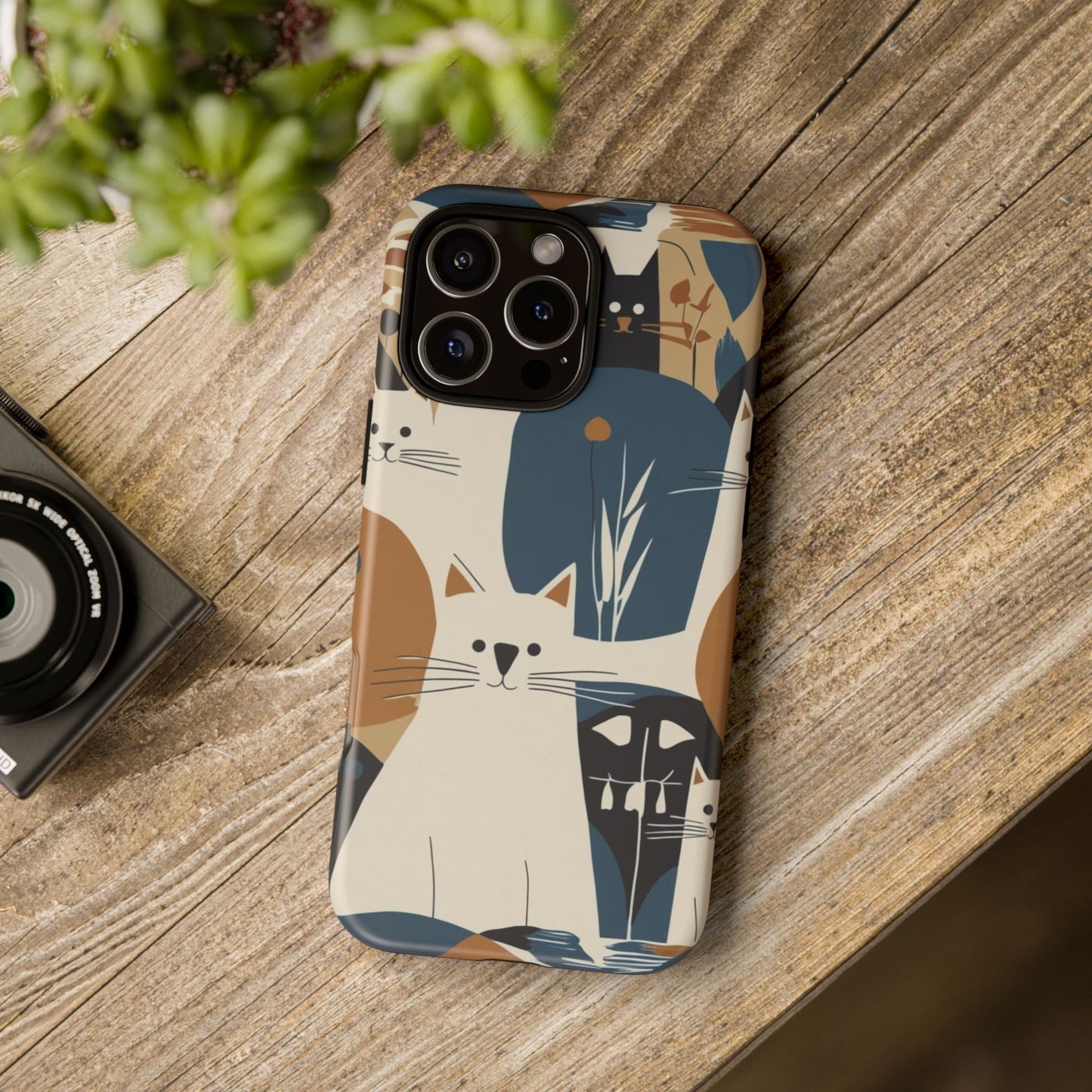 Cat Pattern Phone Case – Retro Abstract Cats Protective iPhone Cover
