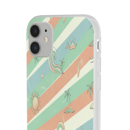Beach Vibes Phone Case — Retro Pastel Surf & Palm Protective Flexi Case