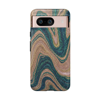 Marbled Teal & Gold Phone Case — Glitter Swirl Tough Case