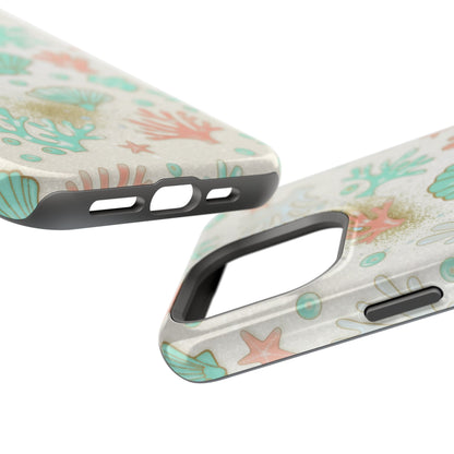 Sea Shells Magnetic Impact Phone Case — Pastel Coral & Teal Beach Design