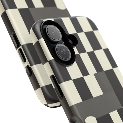 Checkerboard Wave Phone Case — Black & Cream Graphic Tough Case