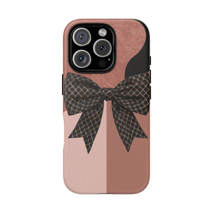 Bow Stripe Tough Phone Case – Pink Mauve Protective Cover