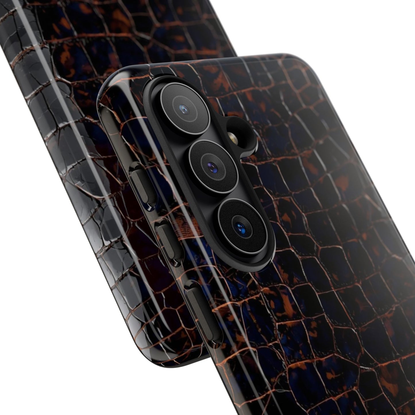 Croc-Embossed Tough Phone Case — Shockproof Black Alligator Texture