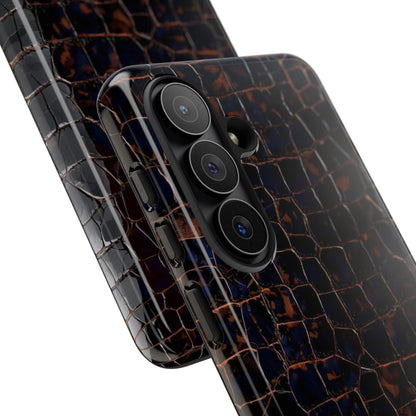 Croc-Embossed Tough Phone Case — Shockproof Black Alligator Texture