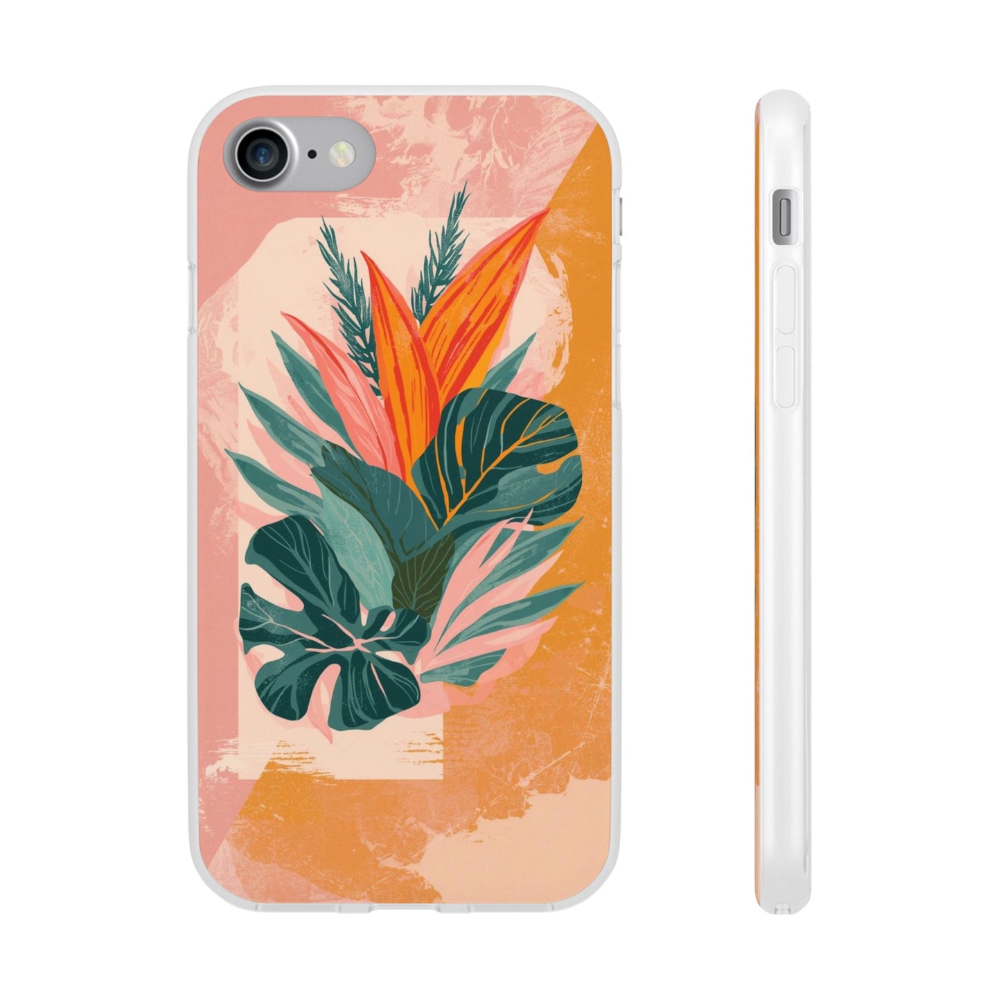 Tropical Botanical Phone Case — Pink & Orange Floral Flexi Case