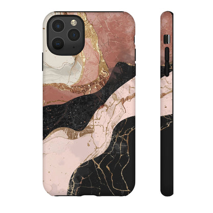 Marbled Rose Gold Phone Case — Abstract Pink & Black Protective Tough Case