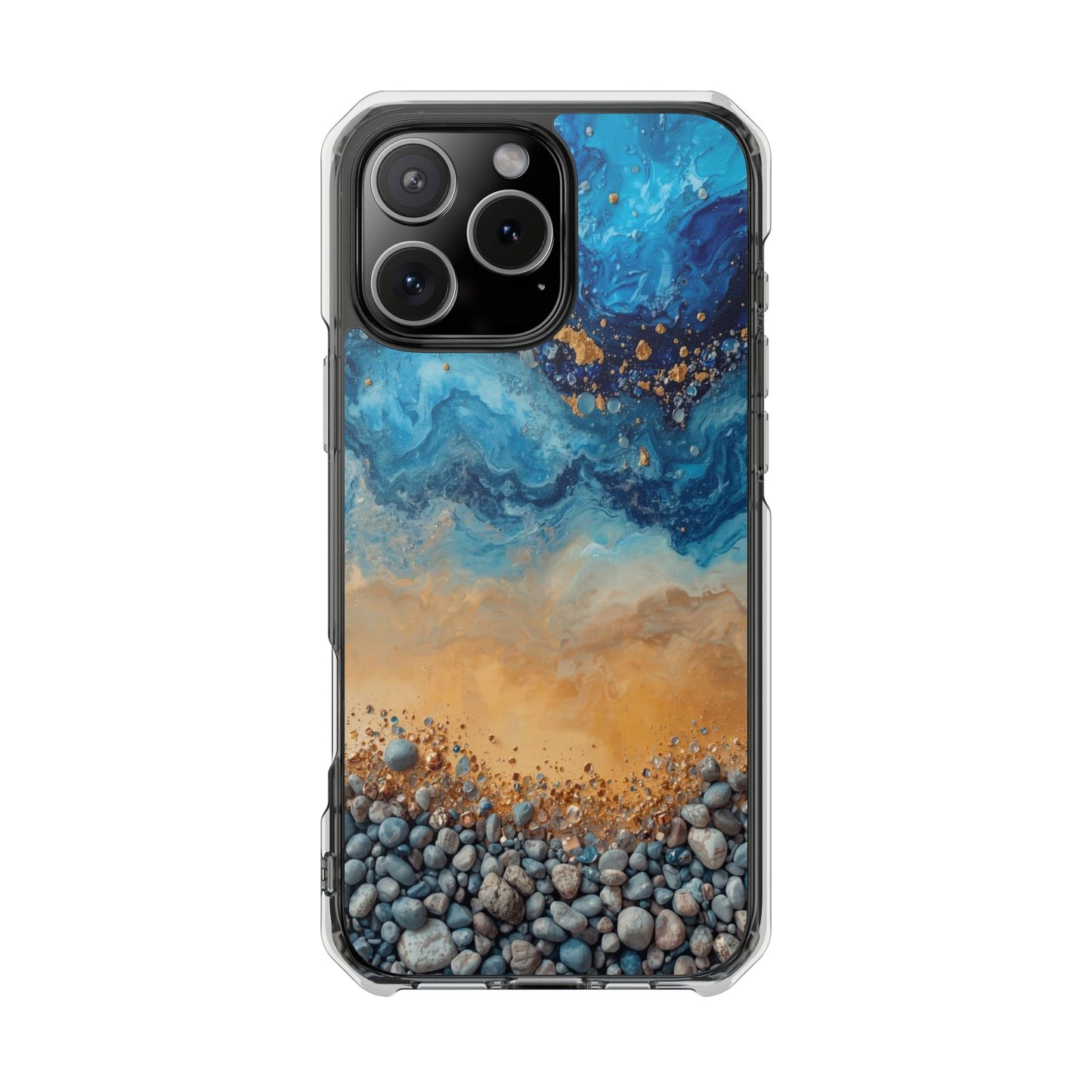 Clear Magnetic Phone Case — Blue Ocean Agate Design, Impact-Resistant Protection