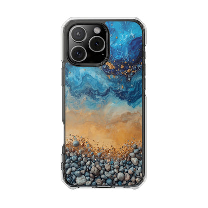 Clear Magnetic Phone Case — Blue Ocean Agate Design, Impact-Resistant Protection