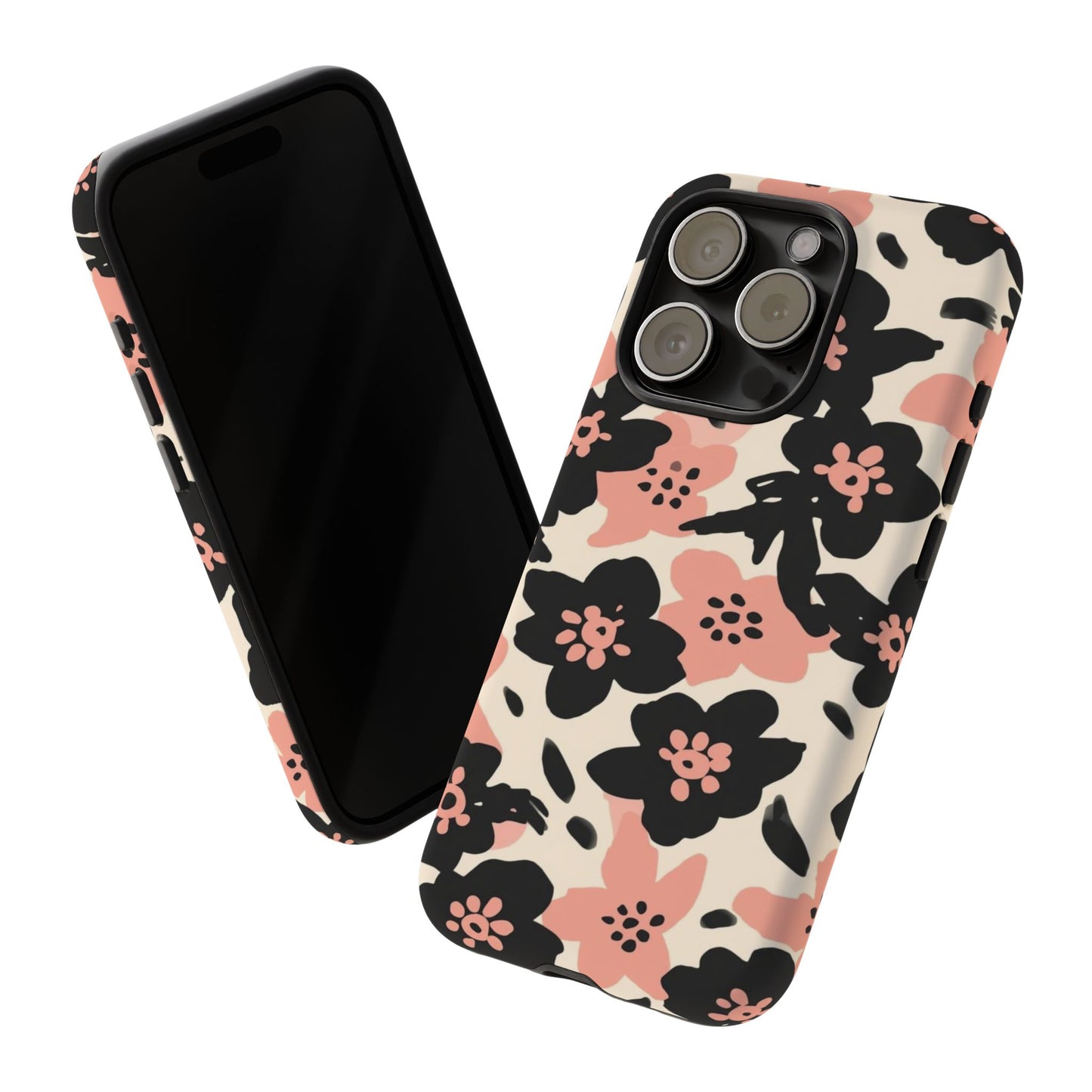 Floral Phone Case — Pink & Black Retro Blossom Protective Cover