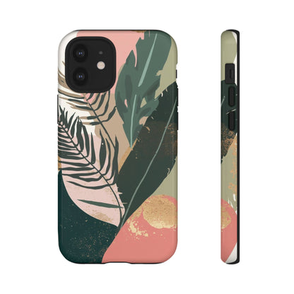 Tropical Leaf Tough Phone Case — Abstract Pink & Green Botanical Protective Cover