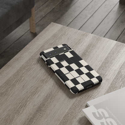 Checkerboard Tough Phone Case — Classic Black & Cream Grid Protective Cover