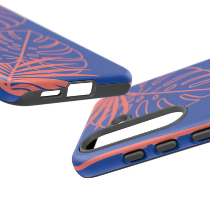 Tropical Monstera Phone Case — Blue & Coral Leaf Protective Cover