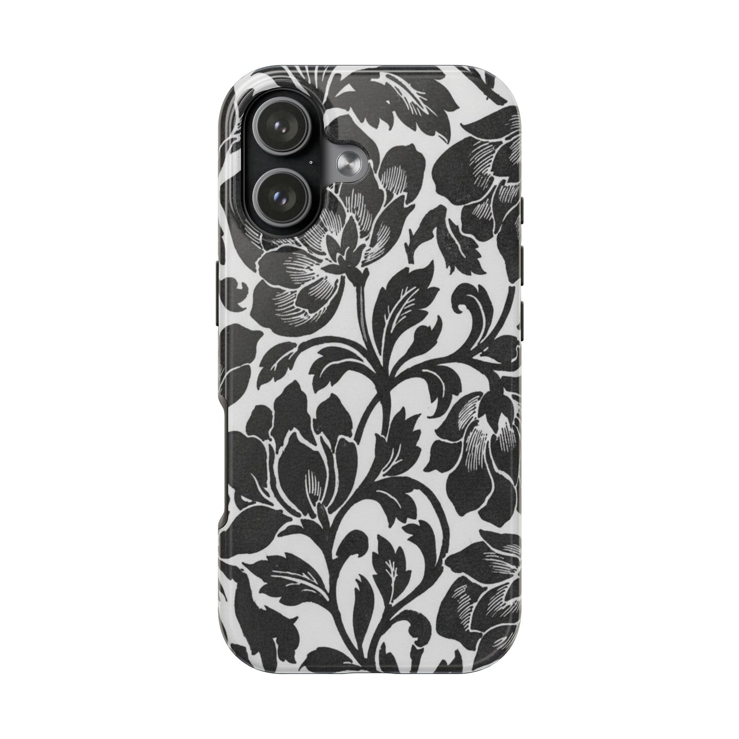 Tough Phone Case — Black & White Vintage Floral Protective Cover