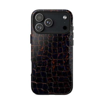 Croc-Embossed Tough Phone Case — Shockproof Black Alligator Texture