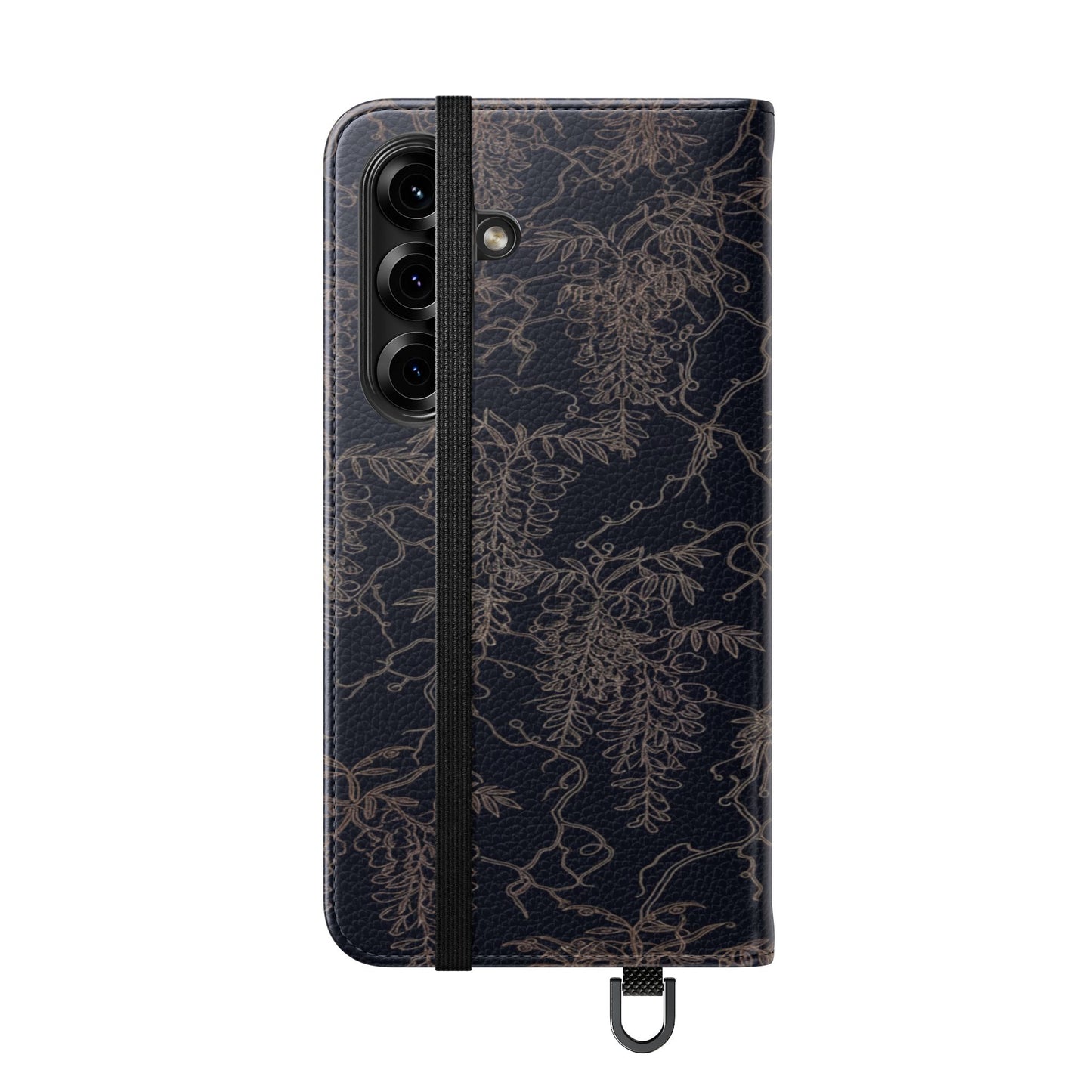 Botanical Noir Flip Phone Case — Dark Floral Wallet Cover with Card Slots