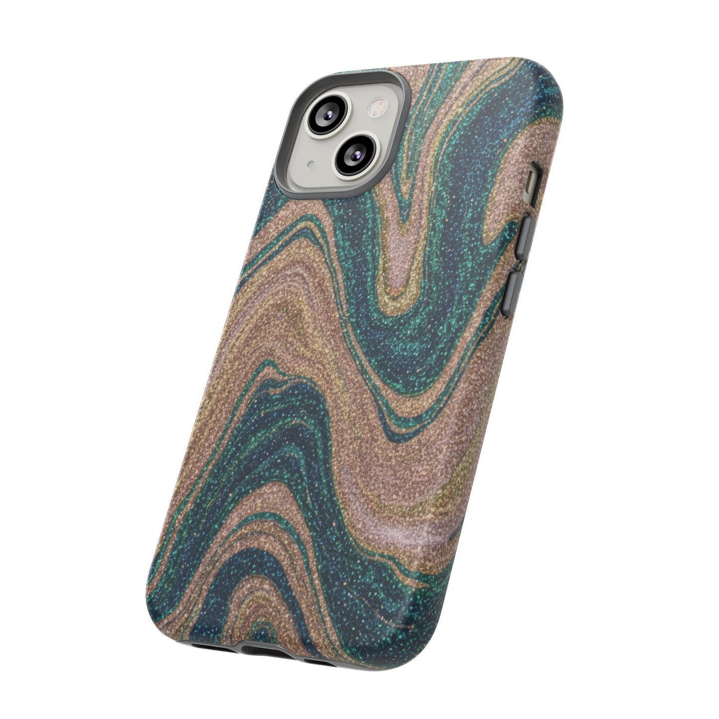 Marbled Teal & Gold Phone Case — Glitter Swirl Tough Case