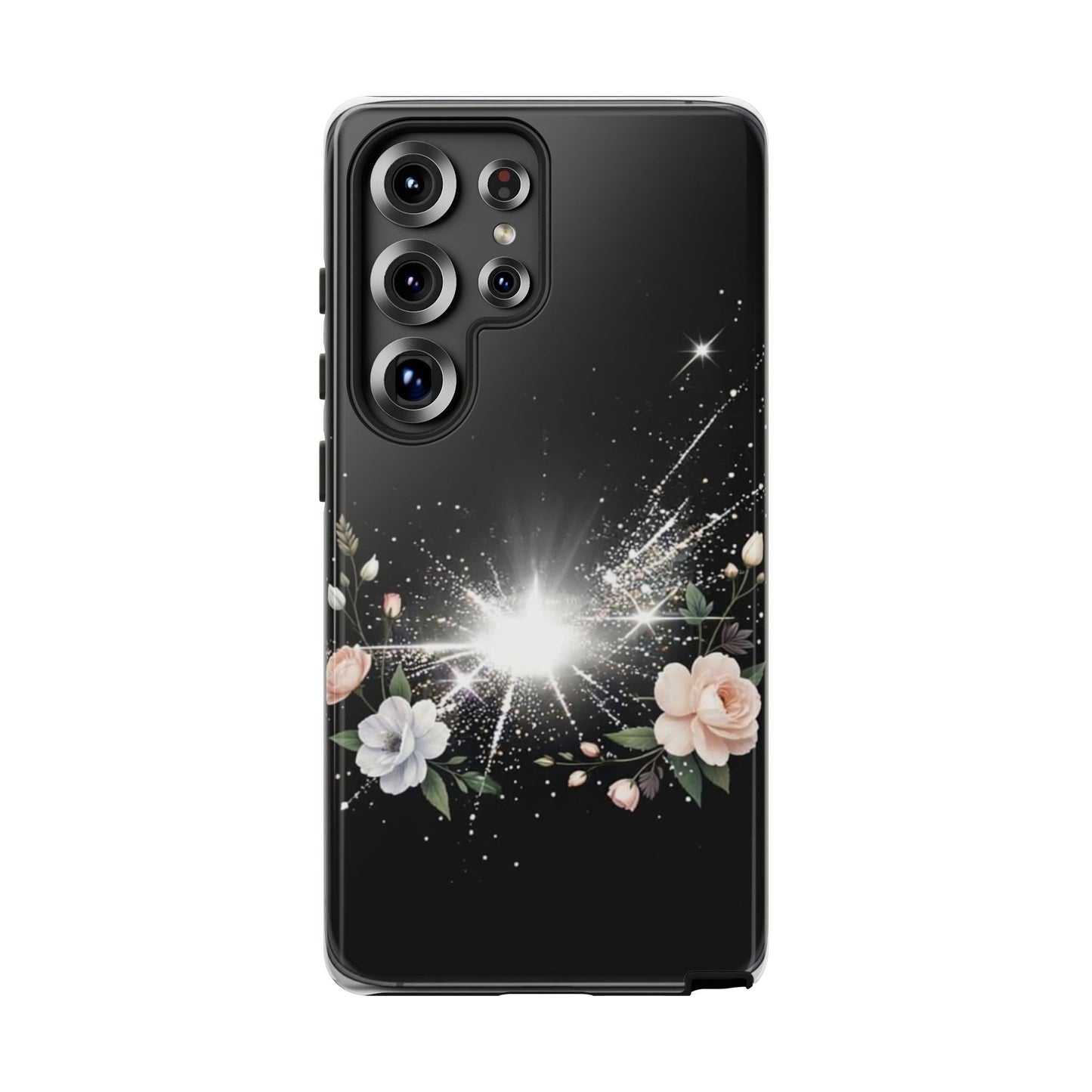 Floral Burst Phone Case — Protective Black Sparkle Design
