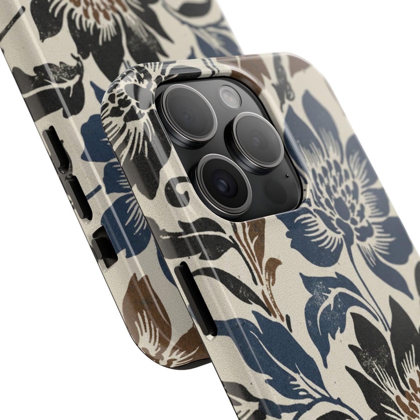 Floral Vintage Tough Phone Case — Blue & Brown Botanical Protection