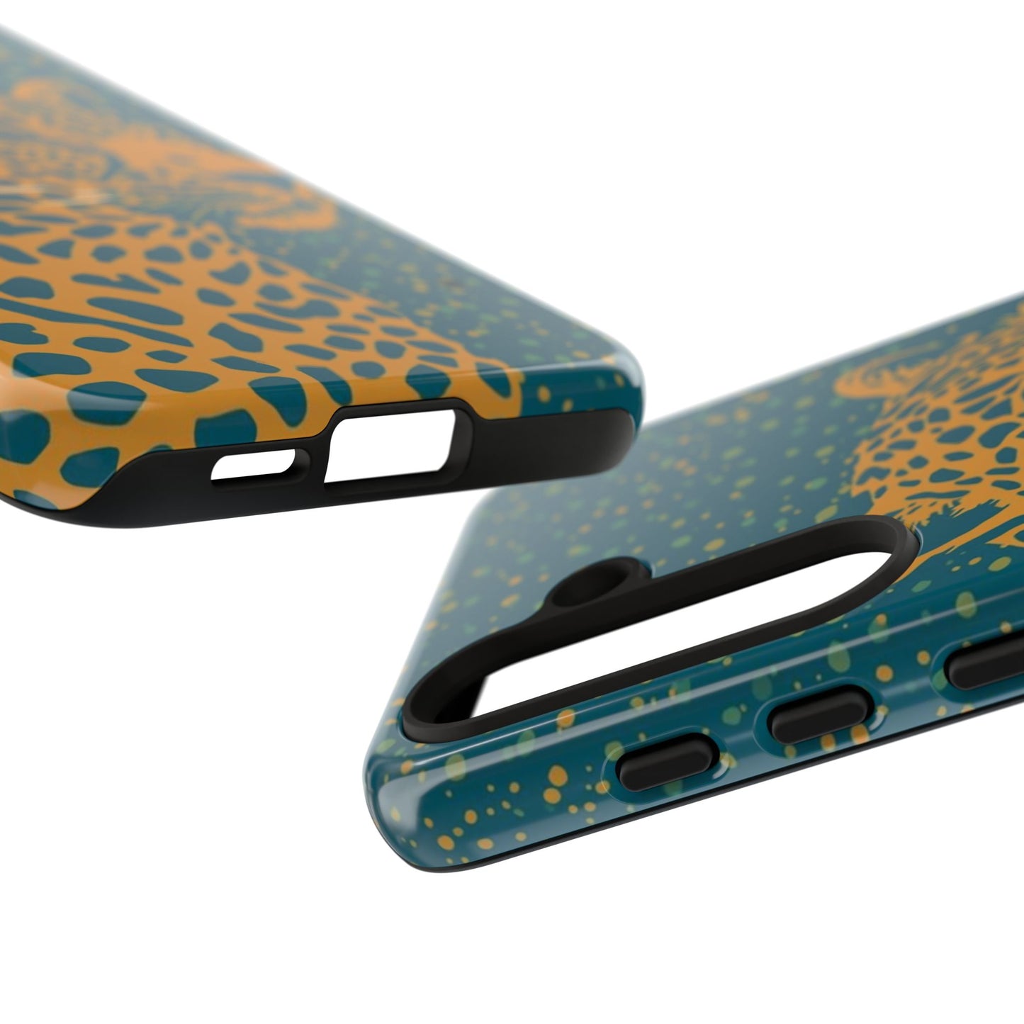 Leopard Print Tough Phone Case — Gold Panther on Teal, Protective iPhone Cover