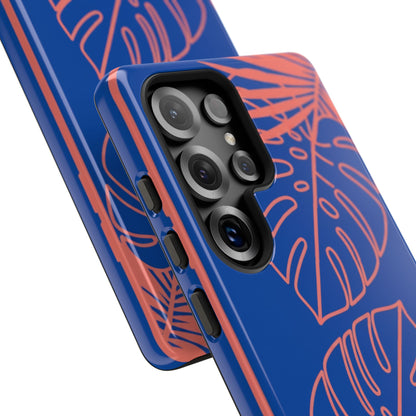 Tropical Monstera Phone Case — Blue & Coral Leaf Protective Cover