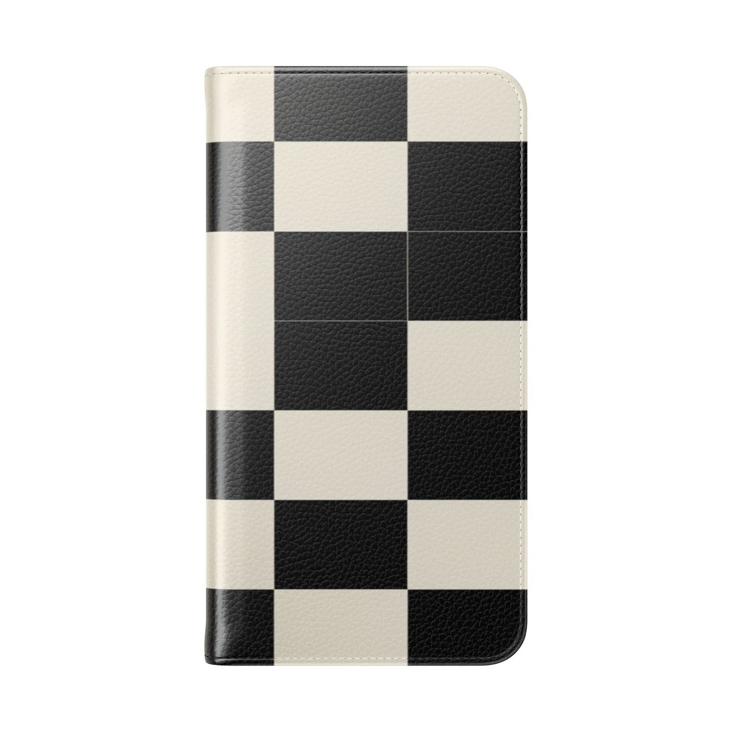Checkered Flip Phone Case – Black & Cream Retro Grid Wallet Case