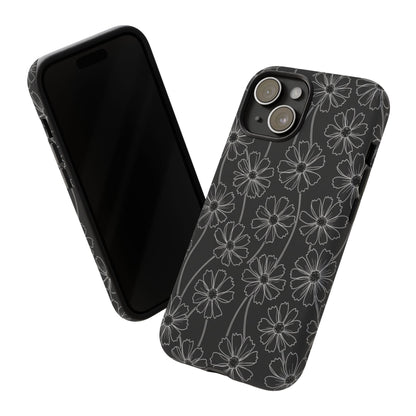 Floral Doodle Tough Phone Case — Black & Gray Daisy Pattern