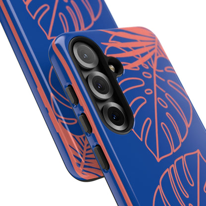 Tropical Monstera Phone Case — Blue & Coral Leaf Protective Cover