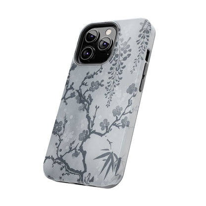 Tough Phone Case — Gray Cherry Blossom Ink Floral Design