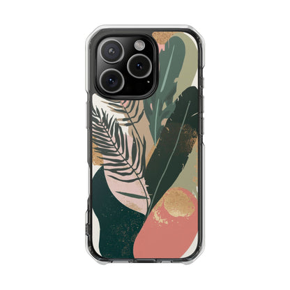 Clear Magnetic Phone Case — Abstract Botanical Leaves Design
