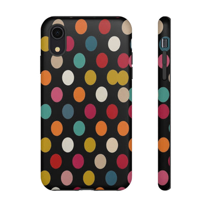 Polka Dot Tough Phone Case – Colorful Retro Dots on Black