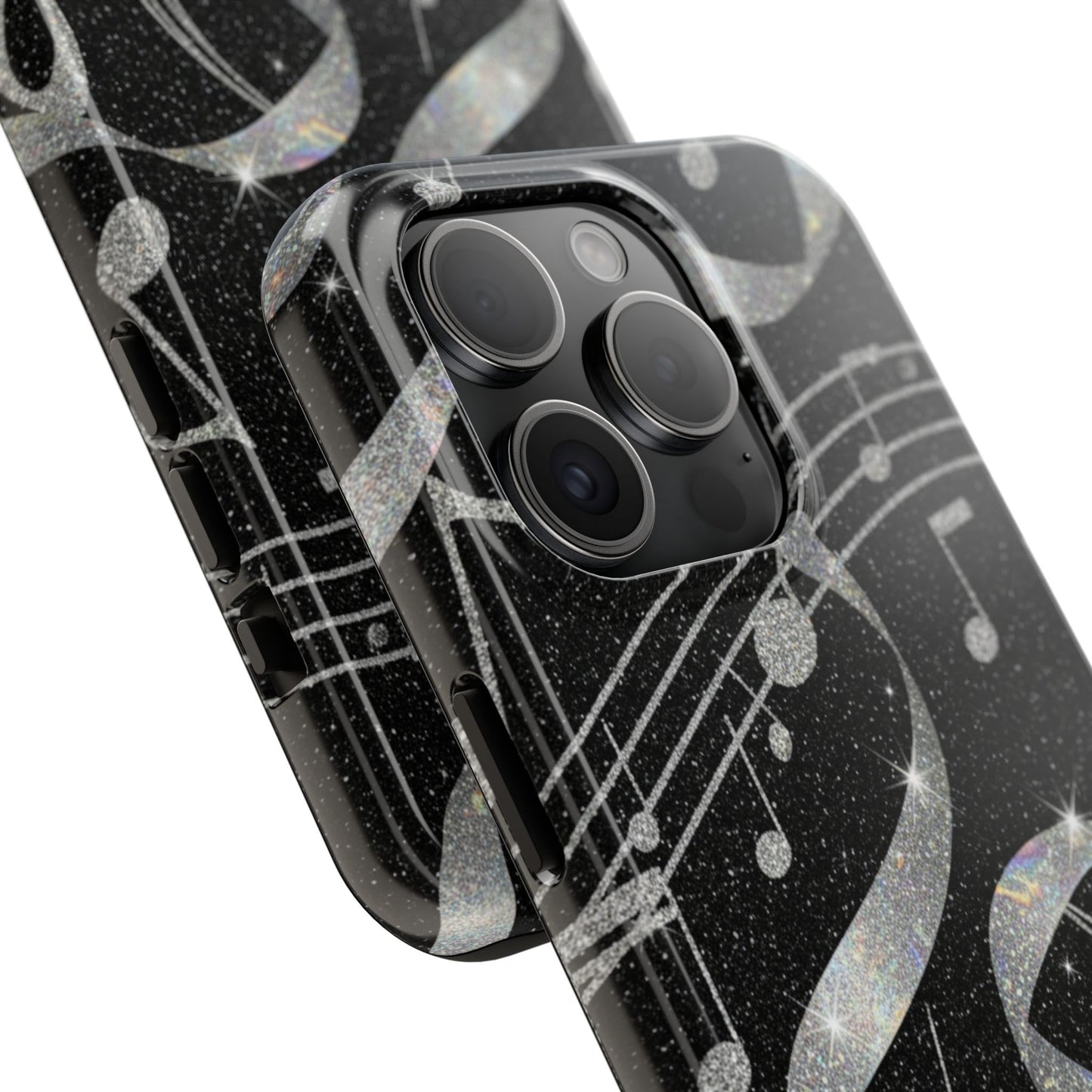 Musical Notes Tough Phone Case – Glitter Black Musician Phone Cover
