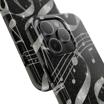 Musical Notes Tough Phone Case – Glitter Black Musician Phone Cover