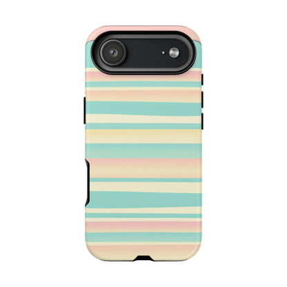 Pastel Striped Tough Phone Case — Mint, Peach & Cream Protective Cover