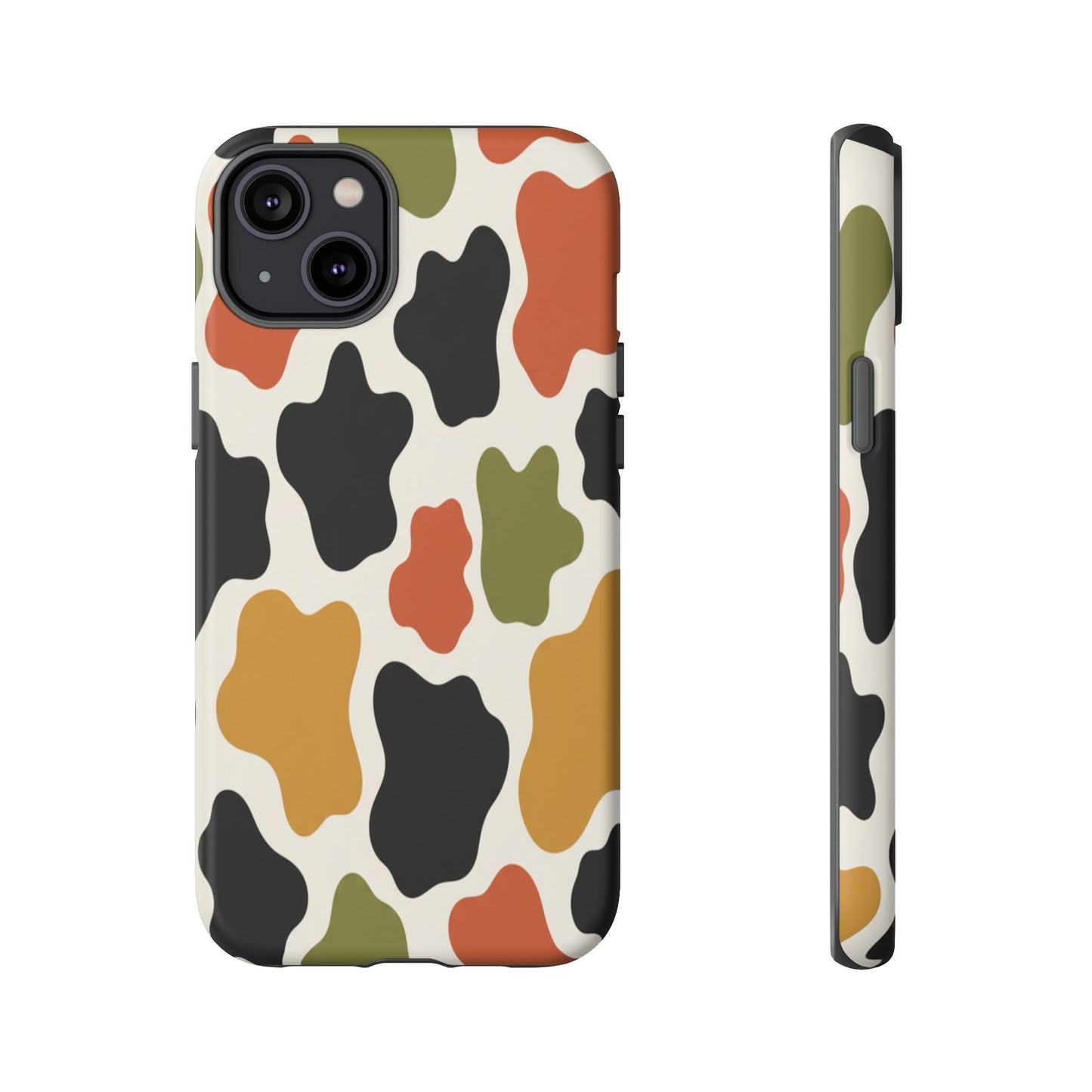 Camouflage Pattern Tough Phone Case – Retro Olive, Rust & Mustard Protective Cover