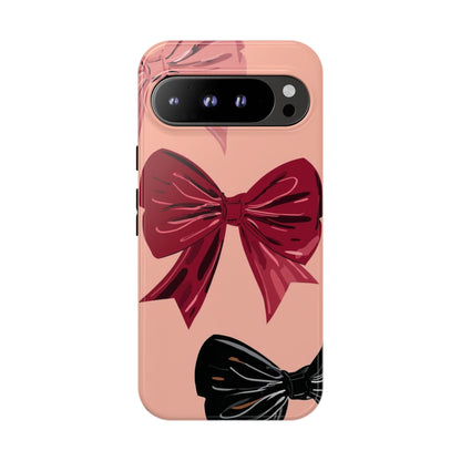 Bow Pattern Tough Phone Case — Pink, Red & Black Decorative Bows