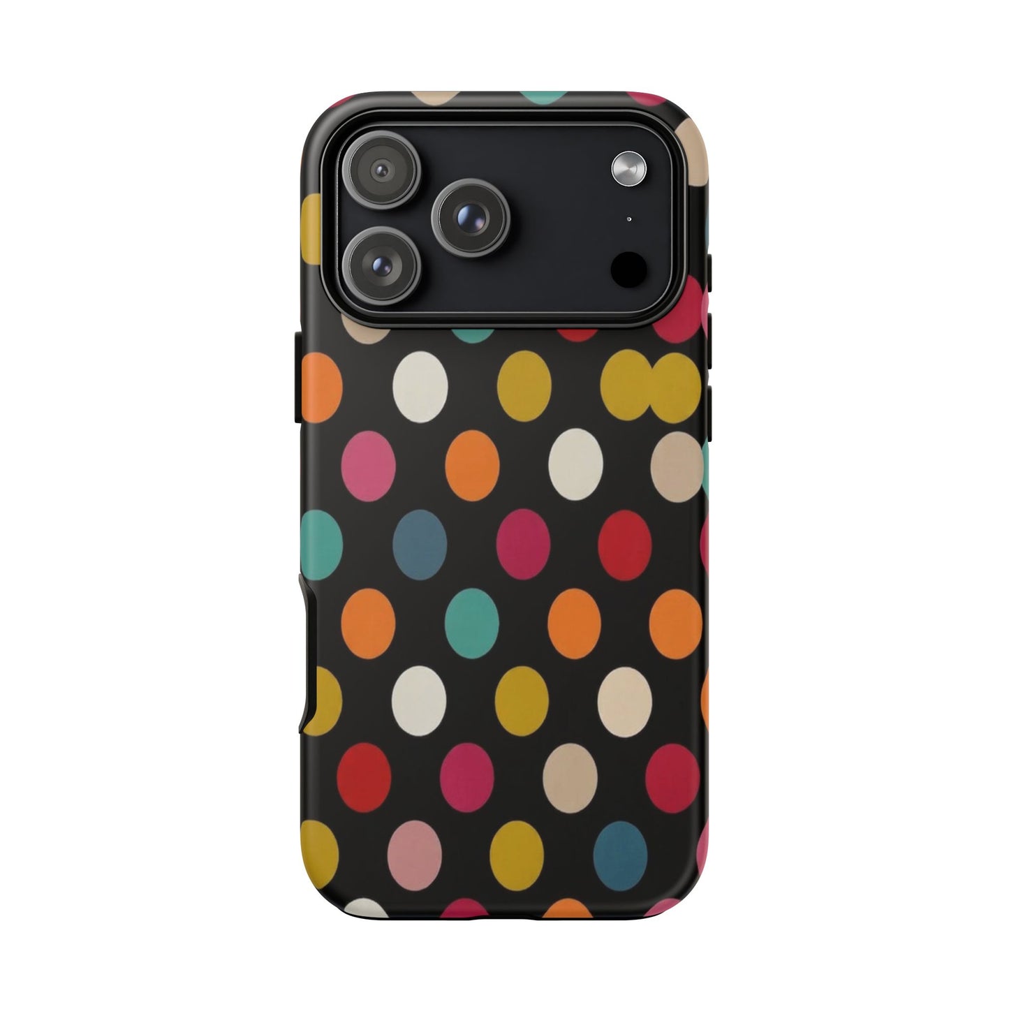 Polka Dot Tough Phone Case – Colorful Retro Dots on Black