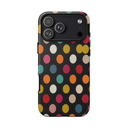 Polka Dot Tough Phone Case – Colorful Retro Dots on Black