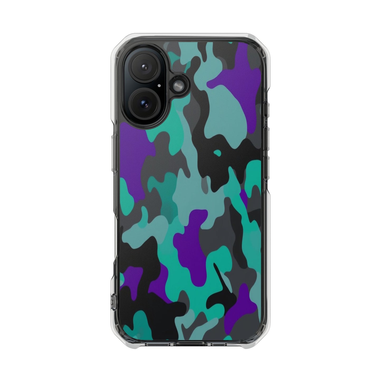 Camouflage Clear Magnetic Impact Phone Case — Teal & Purple Camo