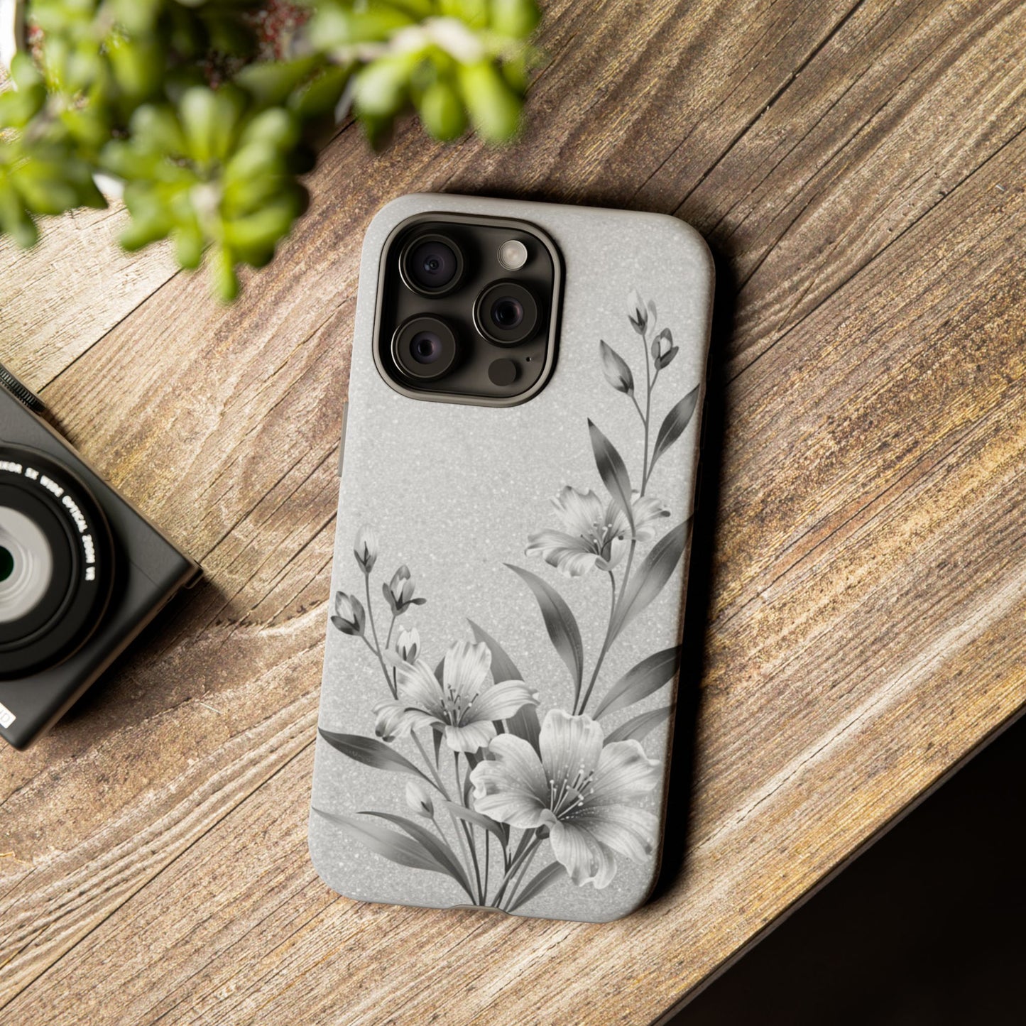 Floral Monochrome Phone Case — Elegant Black & White Lily Design