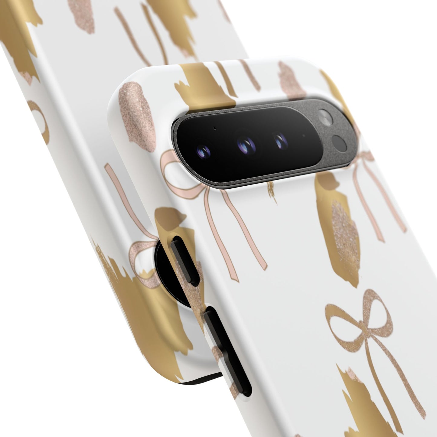Phone Case — Gold Brushstroke & Blush Bow Pattern