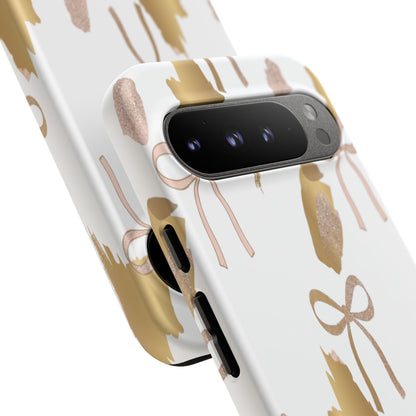 Phone Case — Gold Brushstroke & Blush Bow Pattern